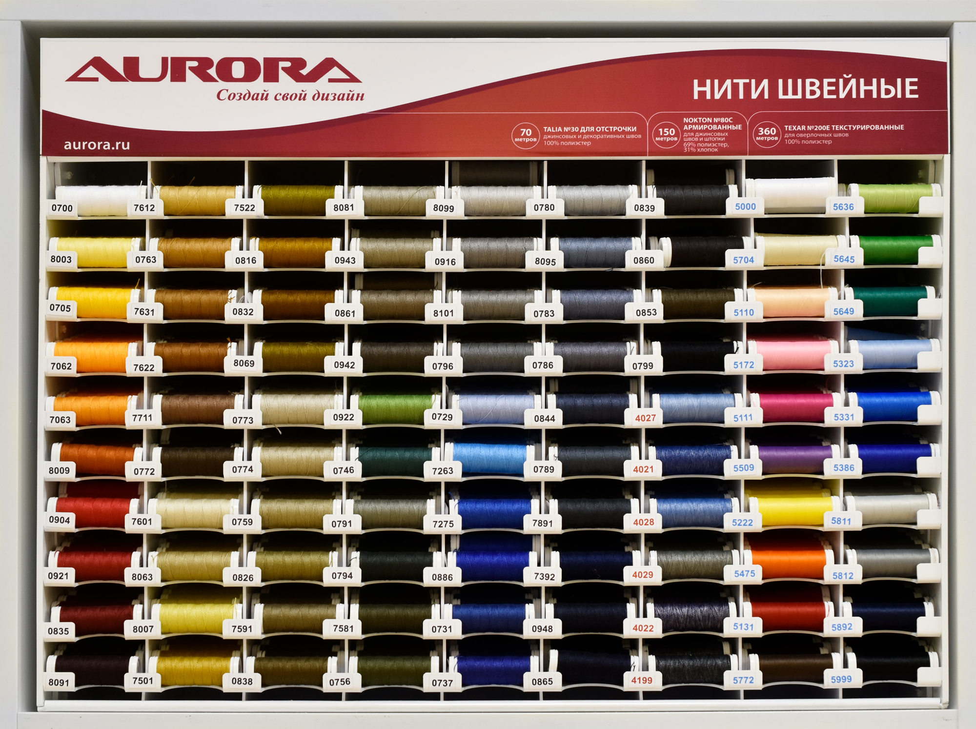 Нитки швейные двухцветные для джинсы Nokton № 80C Aurora оптом