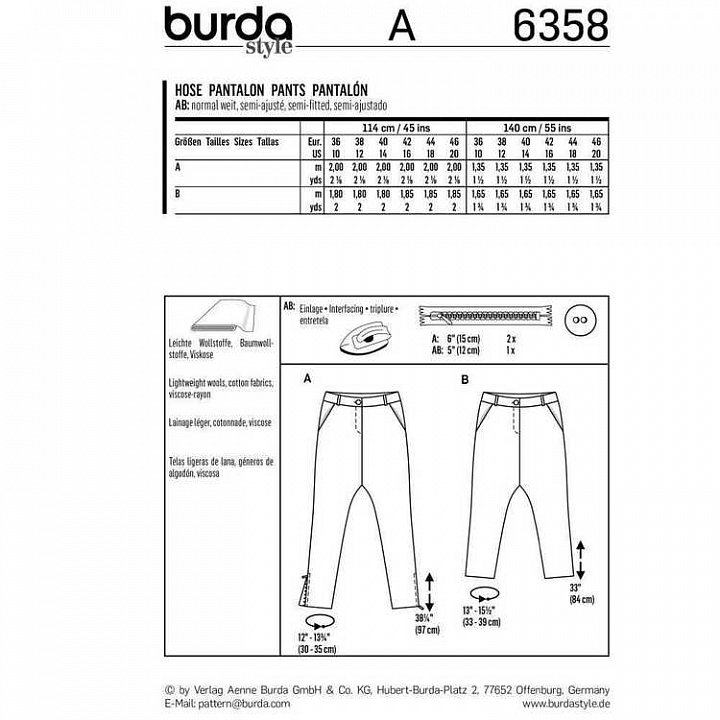 Выкройка Женская (брюки-шорты-комбинезоны) Burda 6358 оптом