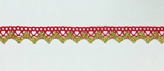 Тесьма кружевная, 18 мм,  цвет красный/золотой, Mauri Angelo оптом