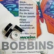 Нить в шпулях Bobbins №150, 125м черные Madeira оптом